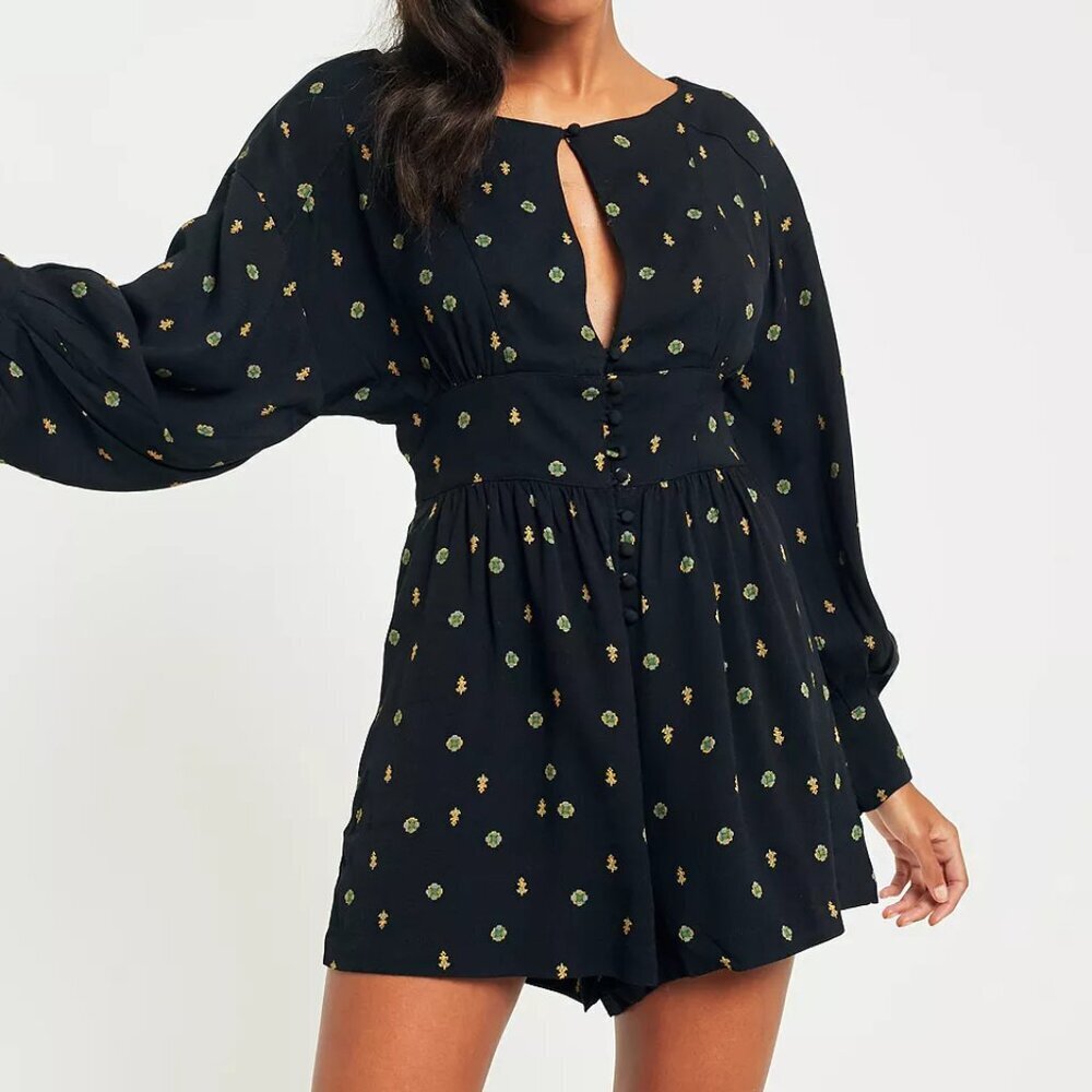 EU Free People Love Grows Black Floral Romper